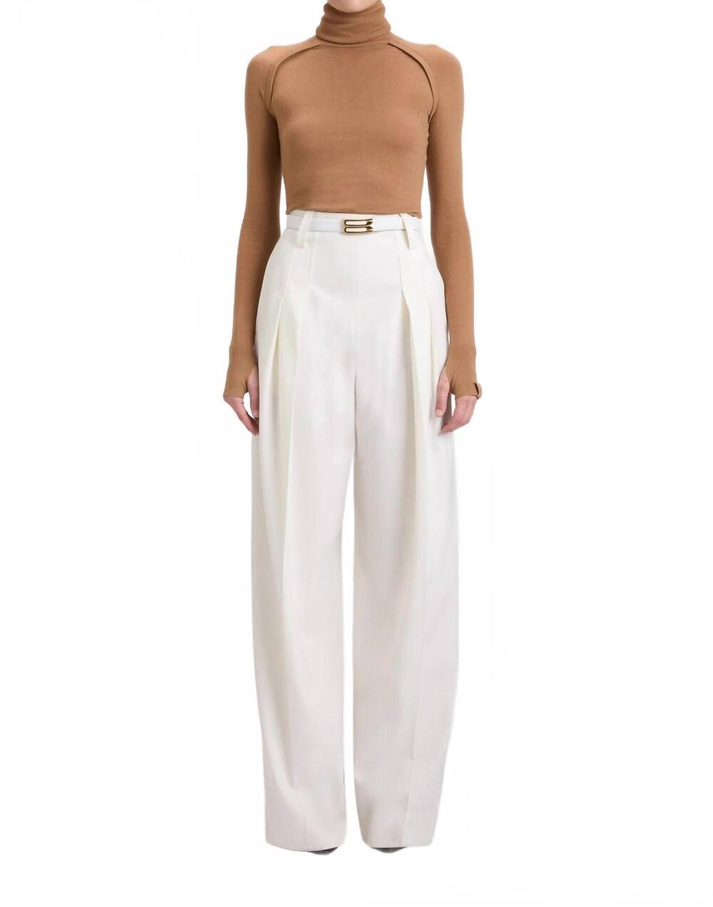 NEW VICTORIA BECKHAM fresh wool high waisted cinched trouser in ivory